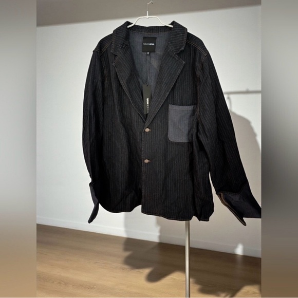 NEW! FASHION NOVA 'Nour' Pinstripe Cuffed Oversized Denim Blazer Jacket - Picture 11 of 14